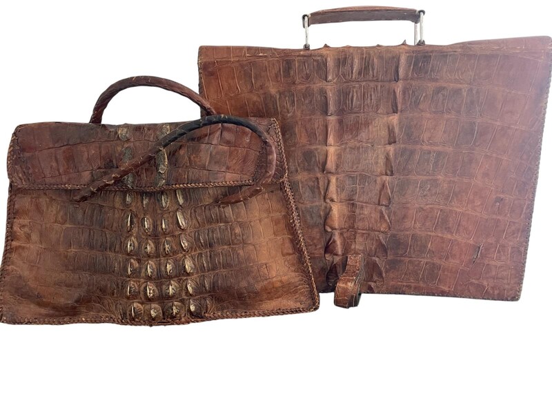 Crocodile leather handbag and briefcase