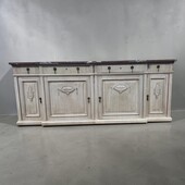 Vlaamse lange dressoir met laden en deuren met Marmer uit België in perfecte staat 